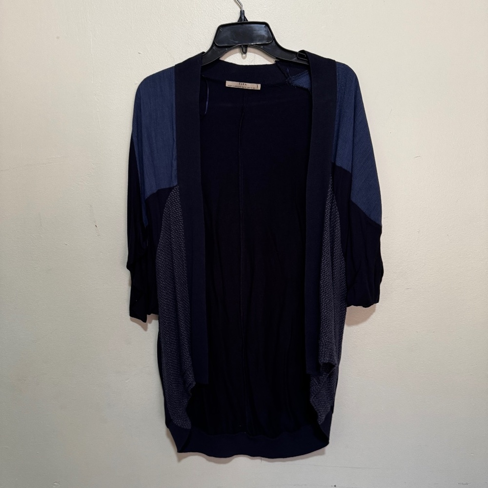 Zara Patchwork Open-front Cardigan in Blue color Size M